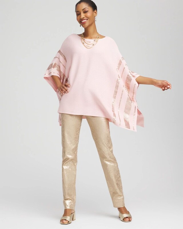 Sequin Striped Sweater Poncho - image 2